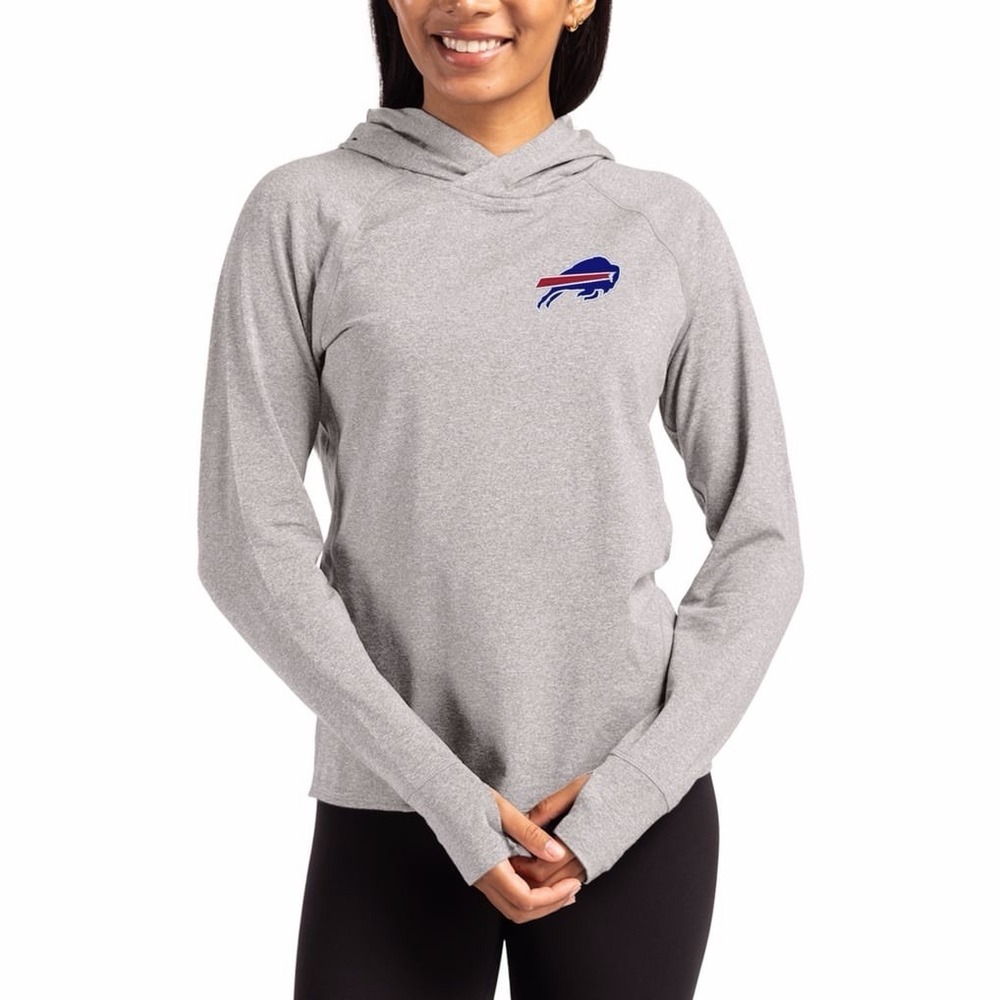 Women's Buffalo Bills Cutter & Buck Gray Raglan Pullover LongSleeve Hoodie L NWT